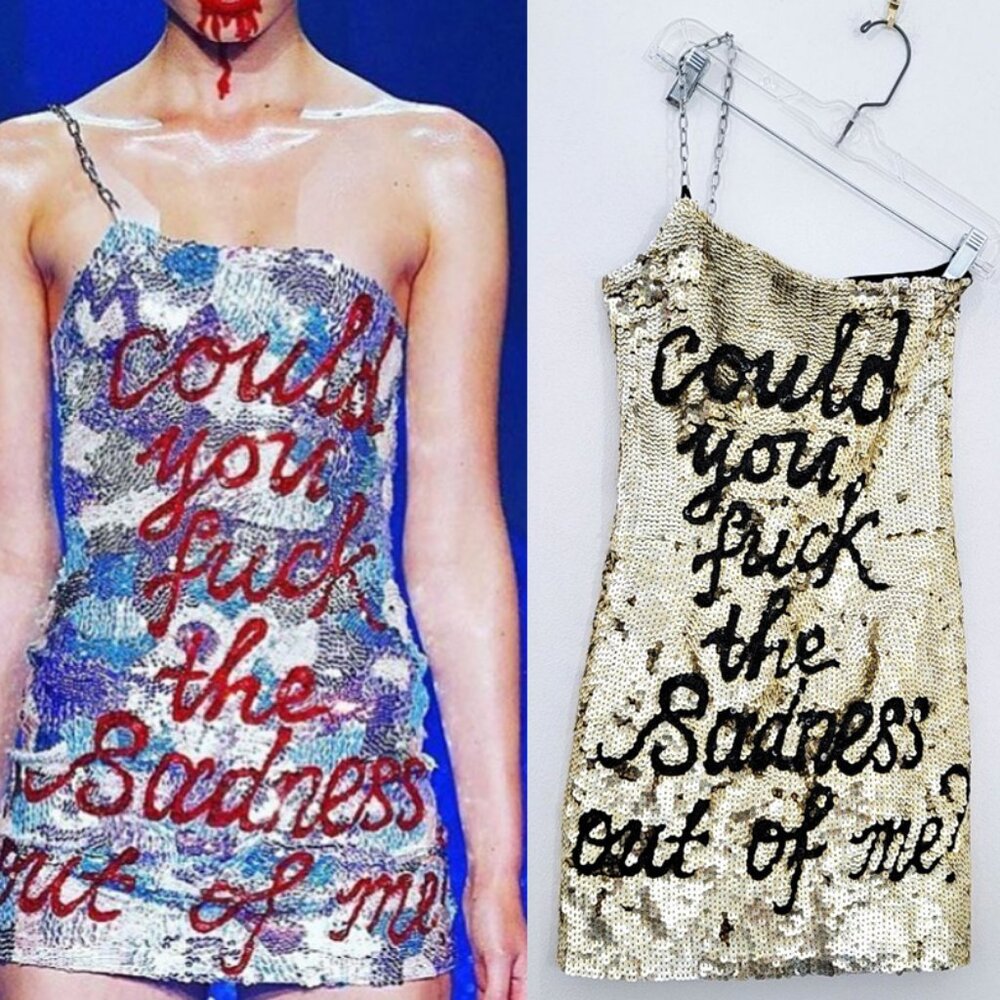 Discount Universe Rare Could You F* the Sadness Out of Me? Dress in Gold Small